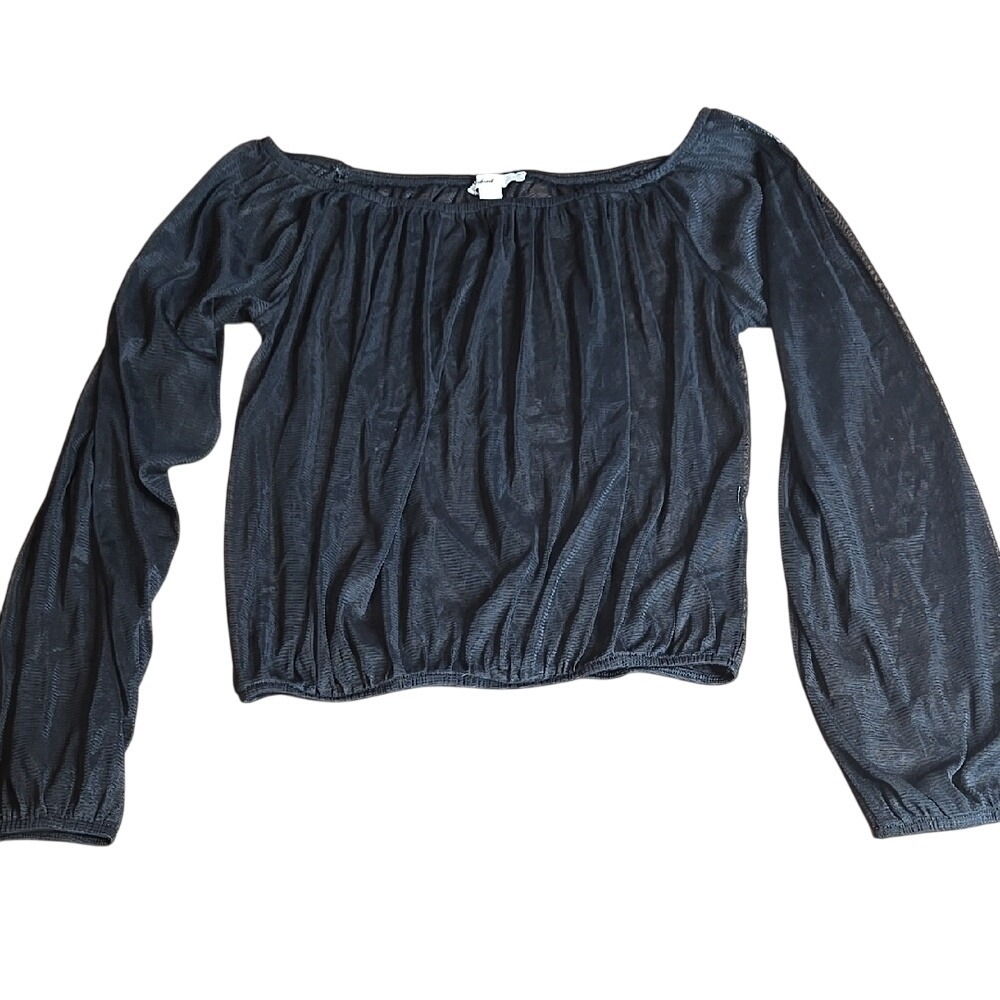 Subdued Mesh‎ Long Sleeve Top, Black, Women's Size Small